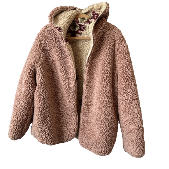 Love Tree The Soft Life Reversible Sherpa Hooded Jacket Womens S Cottagecore - Picture 3 of 11